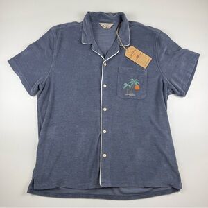 Faherty Men’s Cabana Towel Terry Shirt Eastern Storm Blue Size XL Button Down